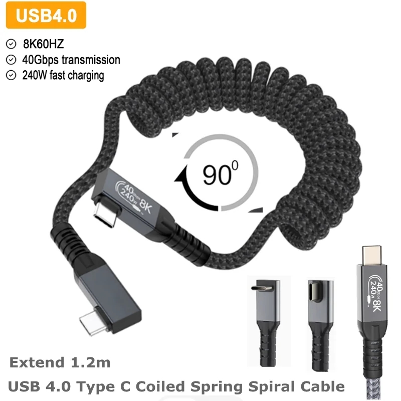 Revolutionary 90-Degree USB-C Coiled Cable - High-Speed Data Transfer & Power Delivery