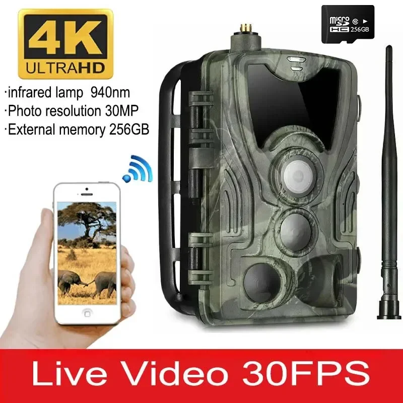HC-801pro 4G Hunting Trail Camera 4K Video Live Show Night Vision Photo Trap 30MP APP Bluetooth Control Wildlife Cameras