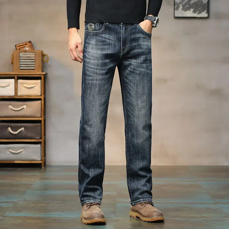 2025 New Stretch Big Bull Men's Jeans Straight Stretch High Waist Pants for Young Men Vintage Blue Fashion Men's Trousers 3