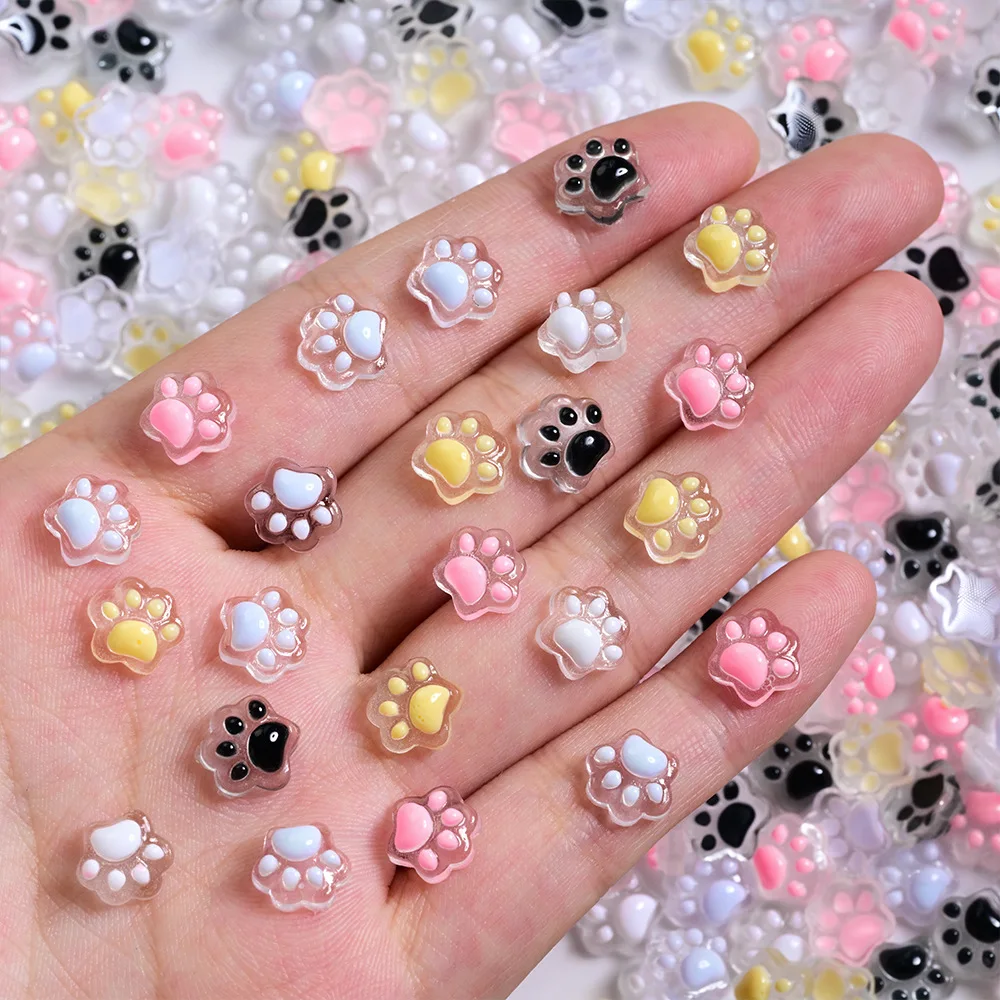 50개 3D 야광 고양이 발톱 네일 참 귀여운 레진 고양이 발 Y2K 네일 아트 장식 DIY 헤어핀 공예 매니큐어 액세서리