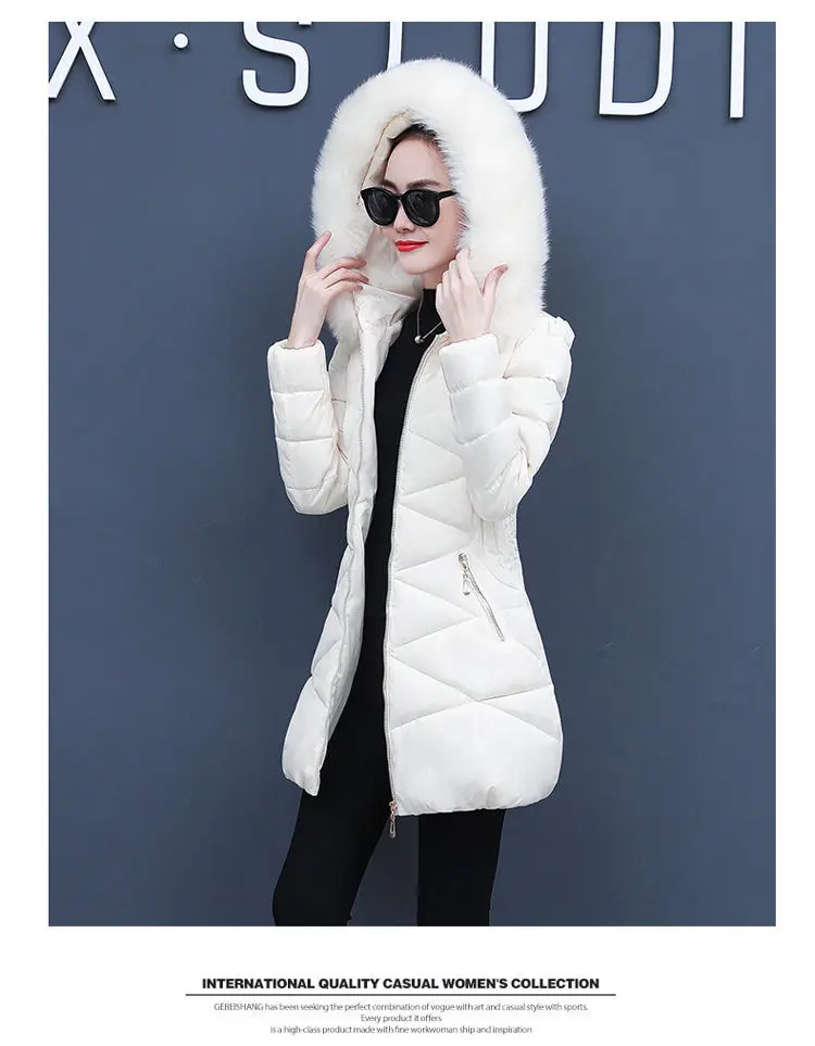 Korean Fashion Slim Thin Long Down Cotton Jacket Winter Warm Thick Parkas Cotton Women Snow Outerwear Big Fur Collar Female Coat