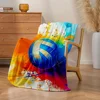 1pc Volleyball Print Fleece Blanket - Plush High-GSM All-Season Soft Bedspread with Turquoise Yellow Pink Blue Watercolor Volley 4