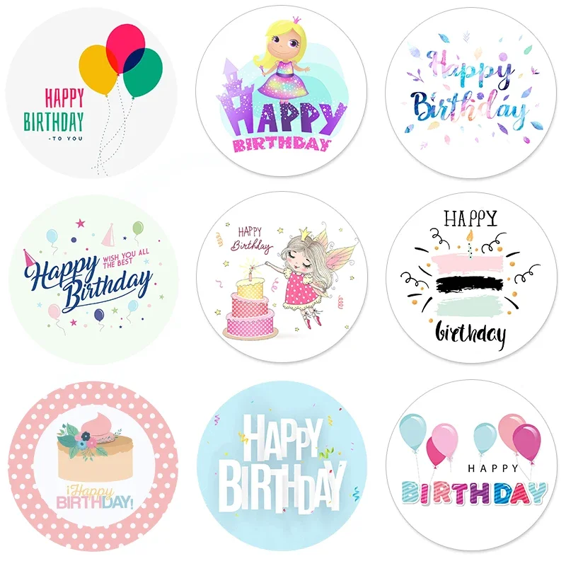 HJZHII 120 stuks Happy Birthday, ronde zegels voor goudfolie-verjaardagsenveloppen, verjaardagsstickers, gepersonaliseerde stickers voor cadeauzakjes voor geschenkverpakkingen