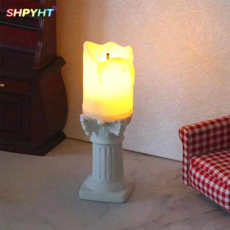 

1:12 1:6 Dollhouse Miniature Retro Candlestick LED Candle Lamp Lamppost Model Home Decor Toy Doll House Accessories