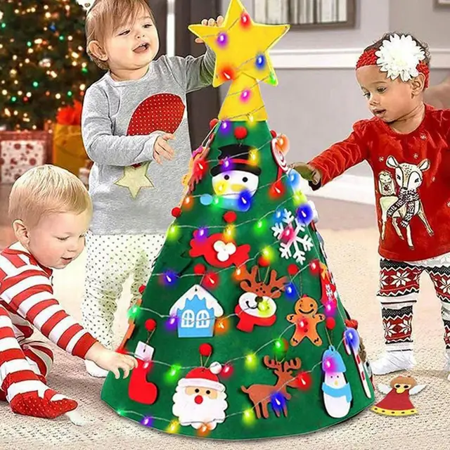 3D Felt Christmas Tree 2.29ft LED Light String 16 Pieces Removable Decorations Christmas Tree Christmas Party Supplies 1