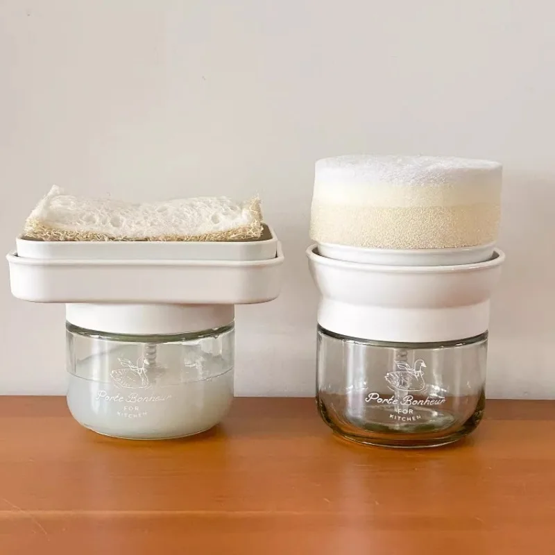 Kitchen Dishwashing Detergent Press Bottle Glass Dispensing Bottle Dishwashing Sponge Wipe Press