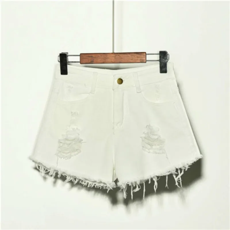 2025 New High Waist Tassel Broken Denim Shorts Female Summer Korean Version Raw Edge Wide Leg Loose Plus Size Jean Shorts Women 2
