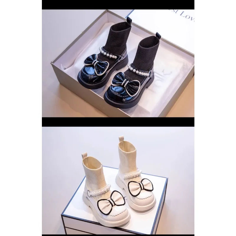 Hig Top Sock Opening Child Princess Boots Girls Leather Shoes Child Leather Princess Shoes Beautiful Fashion Kids Casual Shoe
