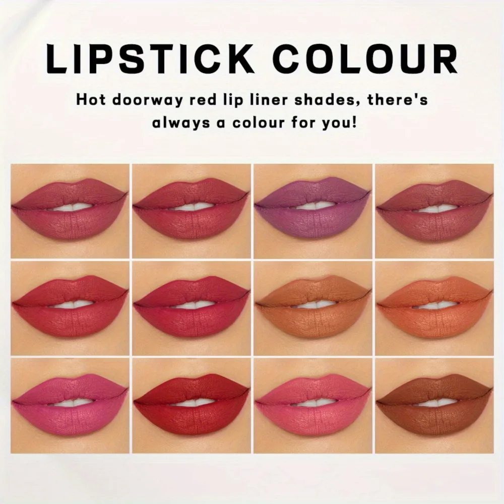 12 Colors Nude Matte Lipstick Pencil Sets Long-lasting Waterproof Lip Pencil High Pigmented Lip Liner Lip Makeup Tools 3