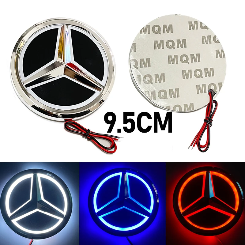 9.5cm 자동차 5D LED 라이트 배지 (메르세데스 벤츠 S350 S300L S A B C E 클래스 GLA GLK 2021 2019 2015) 리어 트렁크 엠블럼 액세서리
