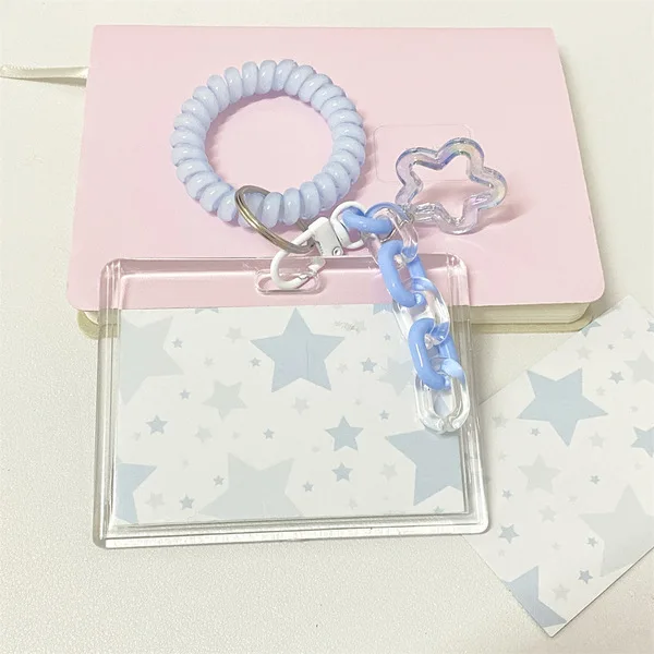 Steve Transparent Acrylic Blue Star Photo Card Holder Student Campus Card ID Holder Keychain Kpop