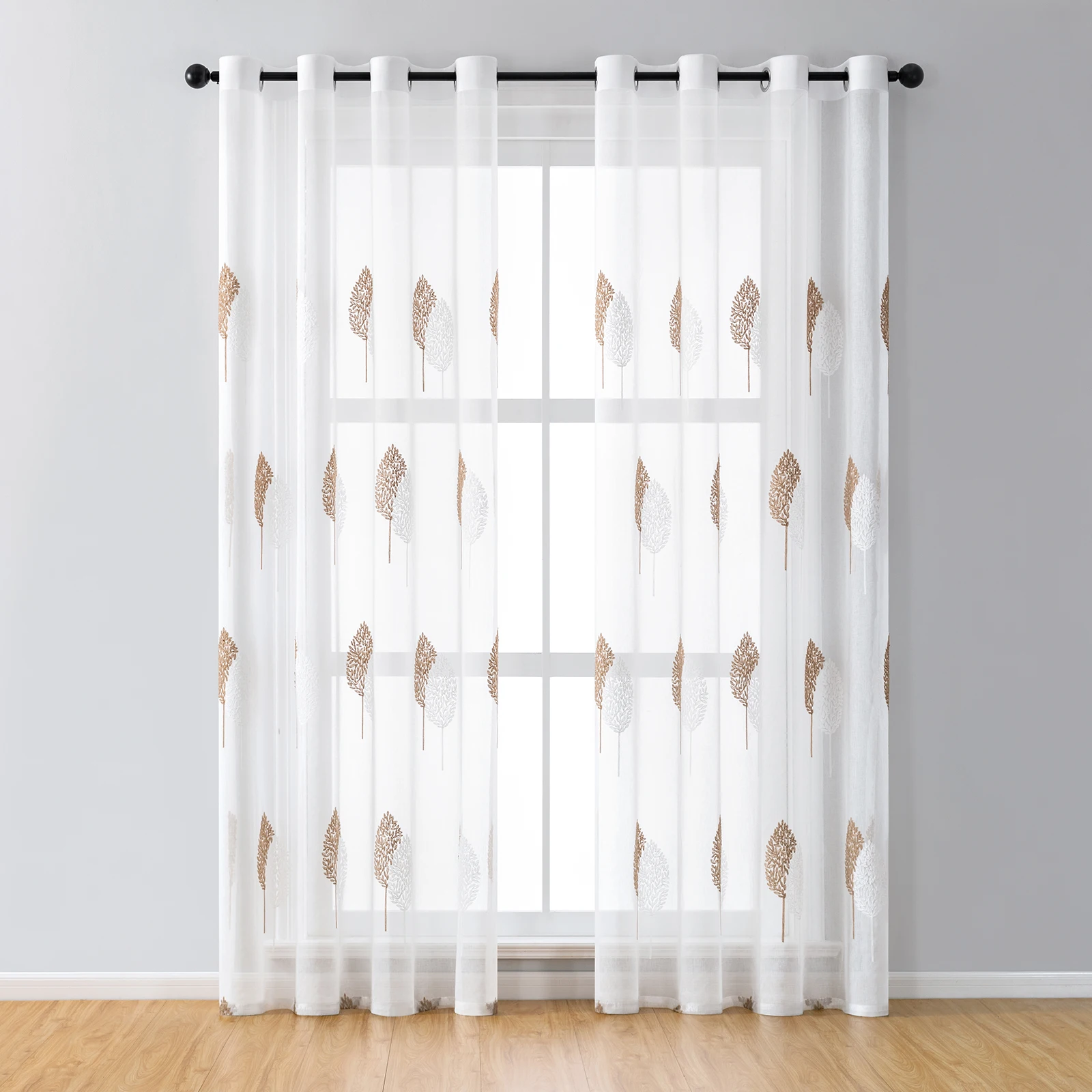 Long Sheer Curtain - Embroidered Voile Curtain Panels with Rod Pocket for Bedroom & Living Room