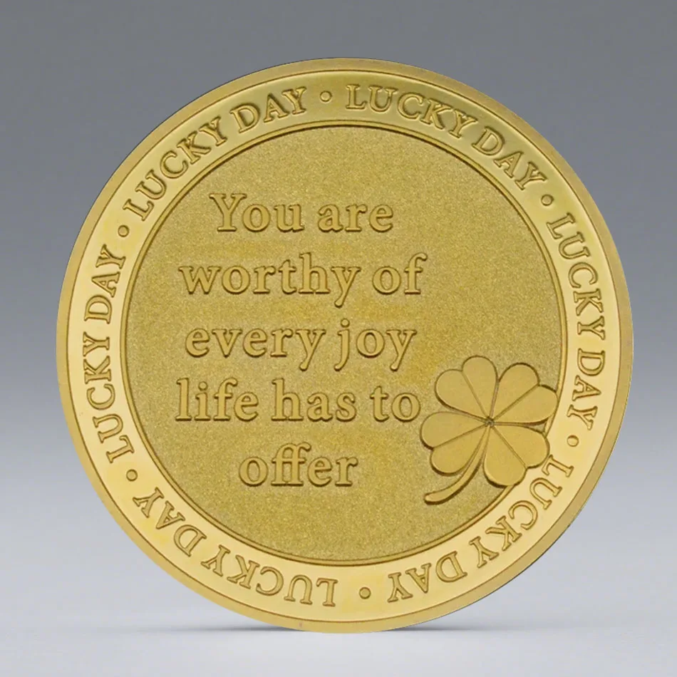 Green Four-Leaf Clovers Lucky Gold-Plated Souvenir Coin