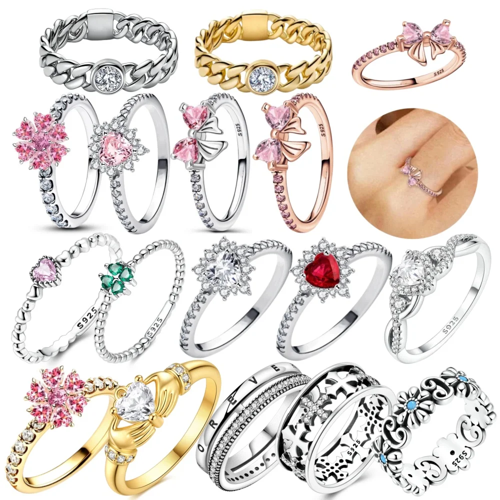 2026 Neuer Valentinstag Silber 925 Glänzender Doppelherz-Zirkon-Ring Original Fingerring Hochzeitsring DIY Damen Feiner Schmuck Geschenk