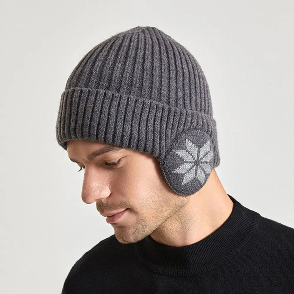 Thickened Ski Beanie Hat Sports Windproof Earflap Cap Winter Soft Plush Knitted Hat Fashion Plain Hats For Men Women