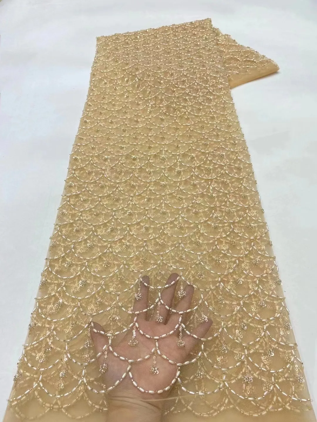 

African Lace Fabric 2024 Sequins Beaded Embroidery Groom Nigerian Bridal High Quality French Tulle Lace Fabric For Wedding