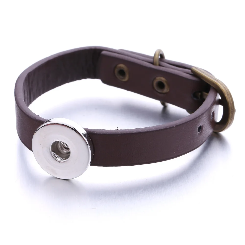 15pcs Snap Button Jewelry Bracelets 18mm Snap Button PU Leather Bracelet  Women Men Snaps Jewely