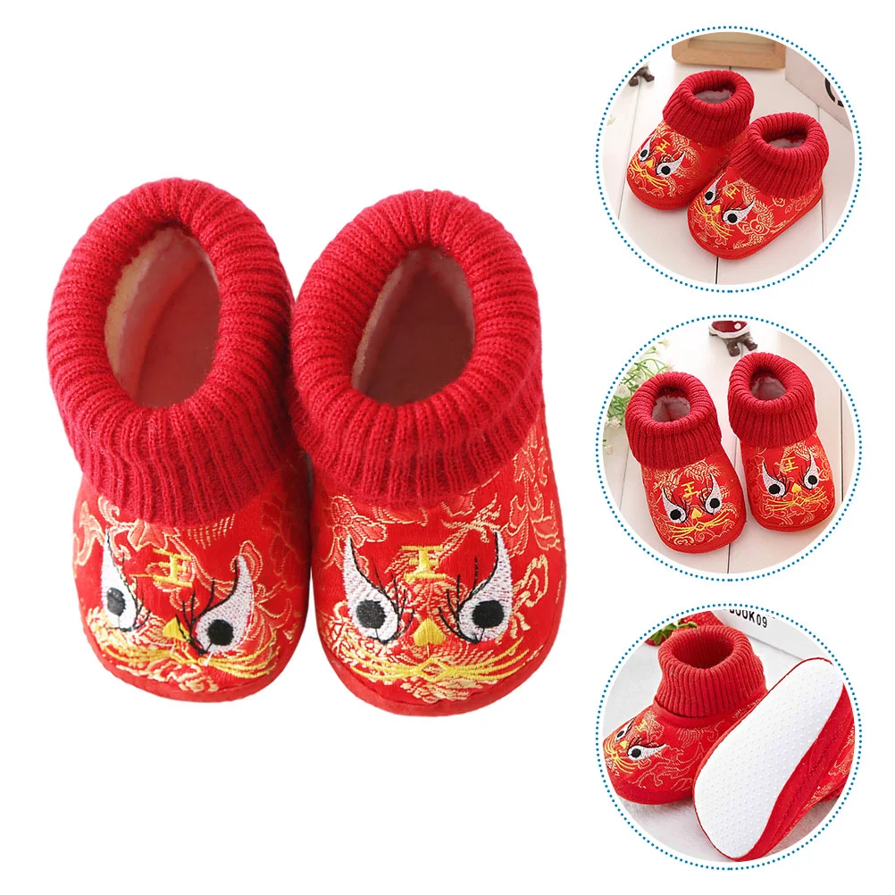 

Китайская детская обувь Holibanna, плюшевая мягкая подошва, обувь с вышивкой в виде тигра, обувь для первых шагов, обувь для малышей, обувь для девочек