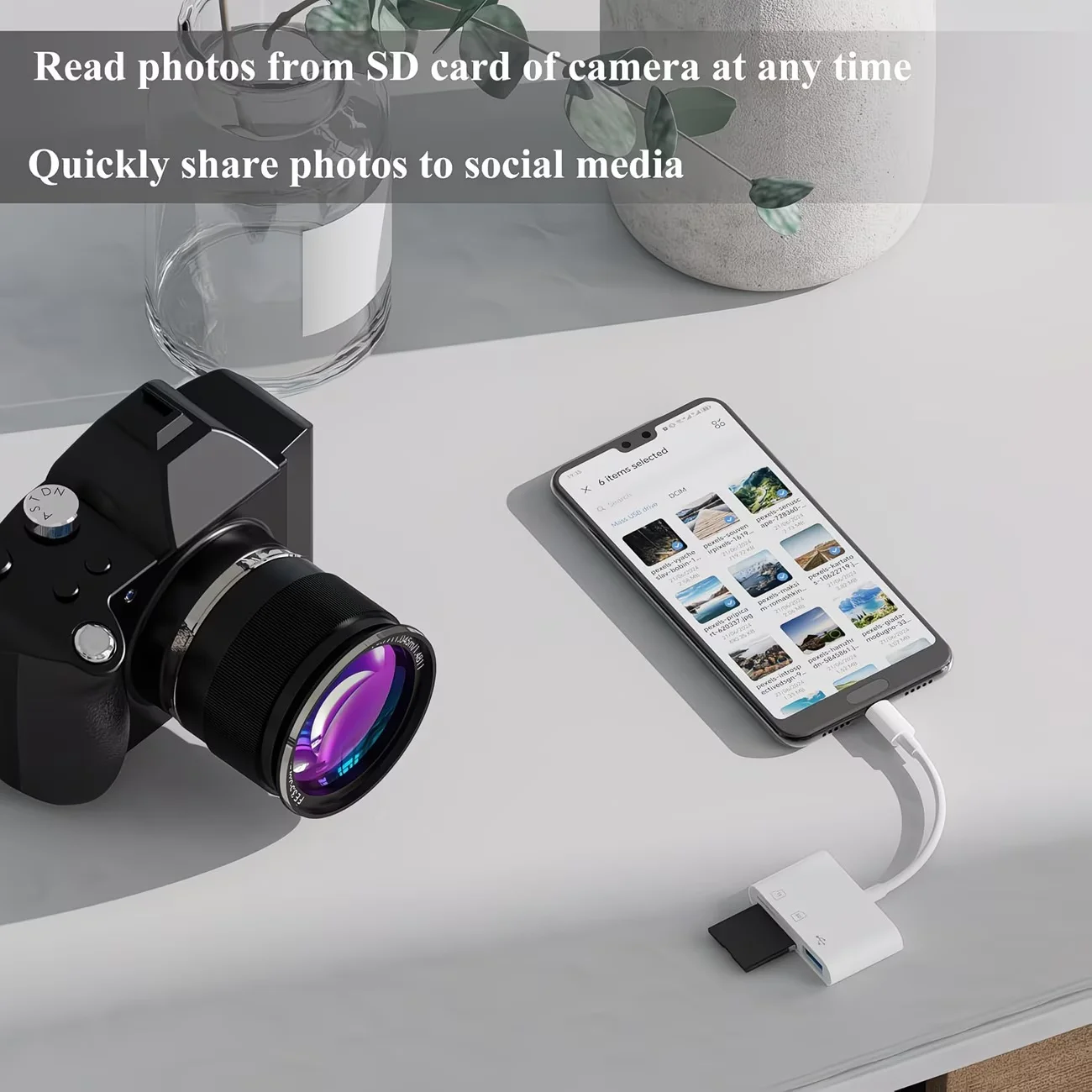 1개 3-in-1 USB C to SD 카드 리더기 (SD USB 3 포트 포함), 아이폰 15/16 Pro Max, 아이패드 Pro/Air/용 고품질 메모리 카드 어댑터