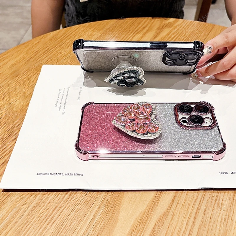 Glitter Diamond Heart Stand Anti-Shock Plating Phone Case