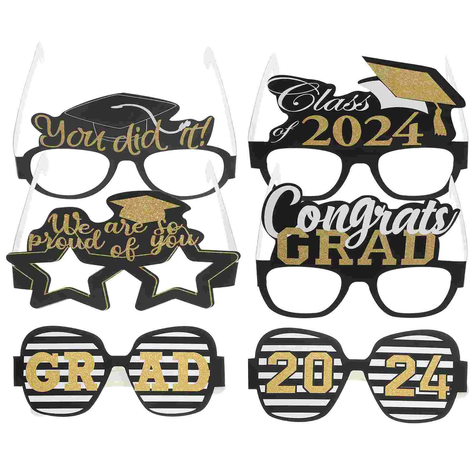 

6pcs Graduation Eyeglasses 2024 Grad Party Paper Graduation Glasses Photo Props Supplies