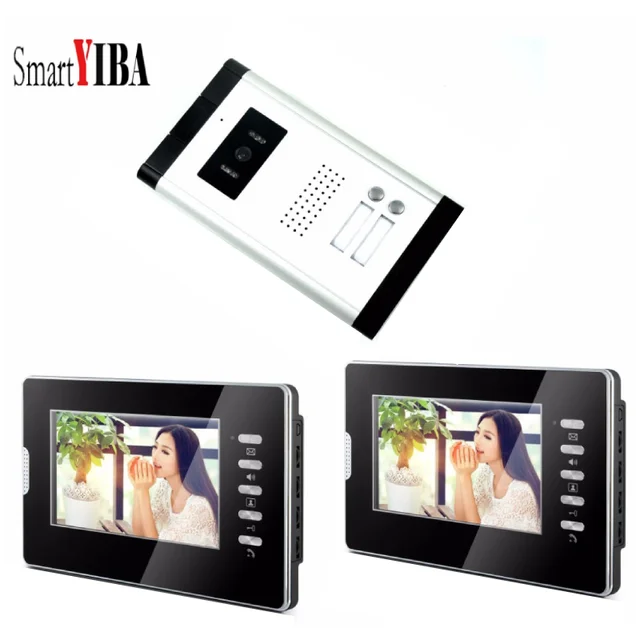 SmartYIBA 7" Video Intercom Residential Entry Phone System For 2 Units Apartment Home Security Video Door Bell With Camera 1