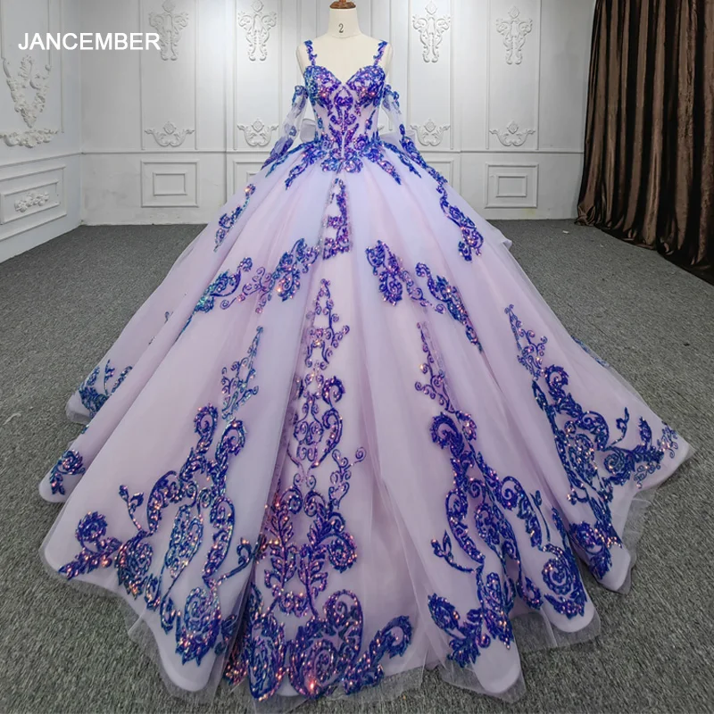 

Jancember Romantic Princess Purple Quinceanera Dress Organza Spaghetti Strap Pattern Short Ball Gown vestidos de noite DY9969