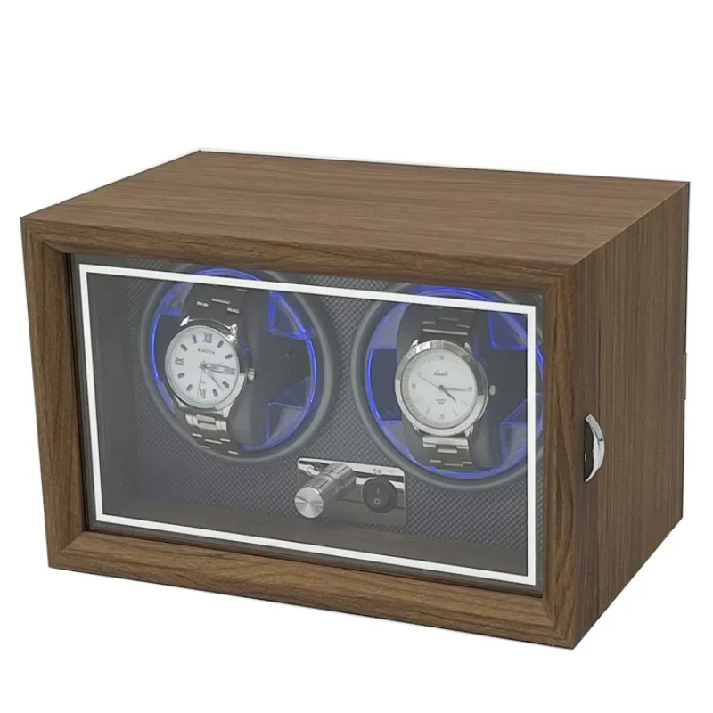 

Wooden Watch Winder for Automatic Machinery Watches 4 Rolex Organizer Box Jewelry Display Collector Storage Wood Grain with Ligh