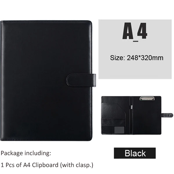 Sleek Black Leather Padfolio with Clipboard and Document Organizer