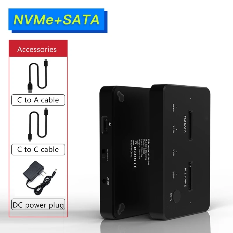 M.2 NVMe 듀얼 베이 내부 하드 드라이브 도킹 스테이션용 알루미늄 USB 3.1 S 드롭 배송용 HDD SSD 인클로저