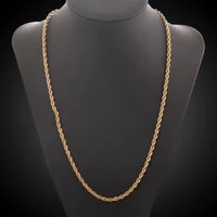 2 pièces mode 18K or 4MM corde torsadée chaîne collier Bracelets ensemble de bijoux pour homme femmes cadeau de vacances accessoires de mariage fête 3