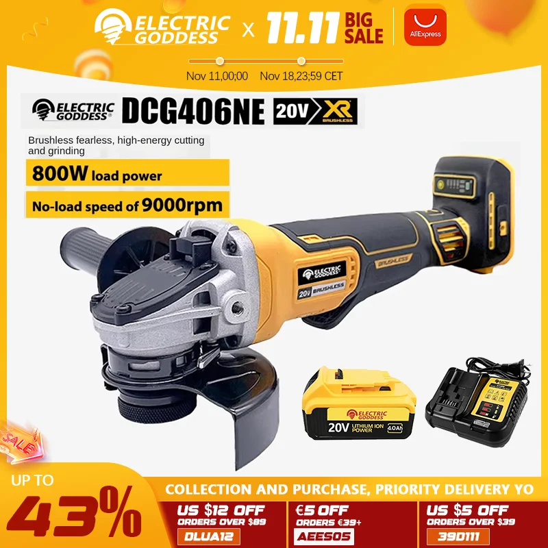 Electric Angle Grinder 125MM Brushless for 20V Dewalt Battery