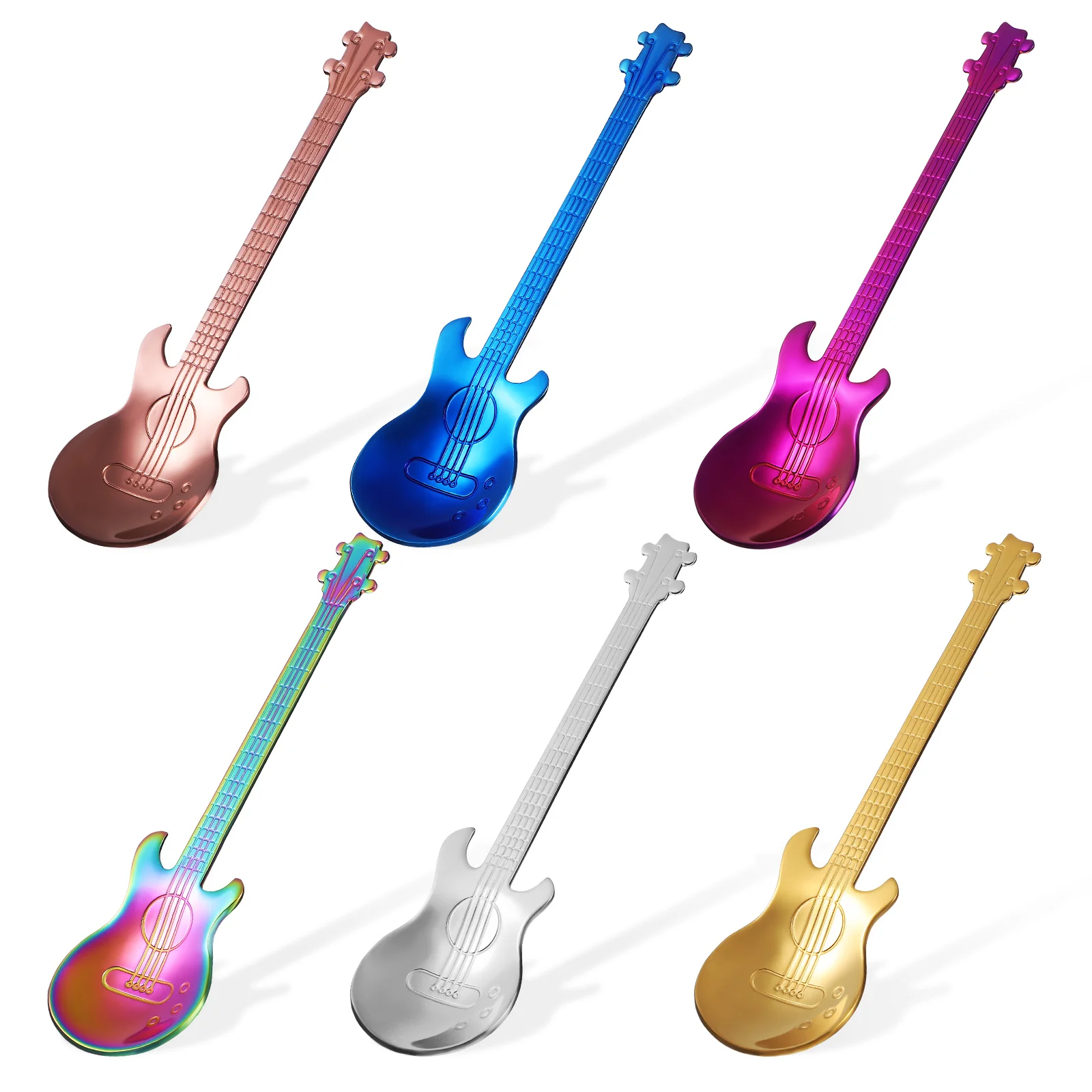

6 Pcs 304 Stainless Steel Guitar Spoon Coffee Stir Spoons Bathroom Decorations Metal