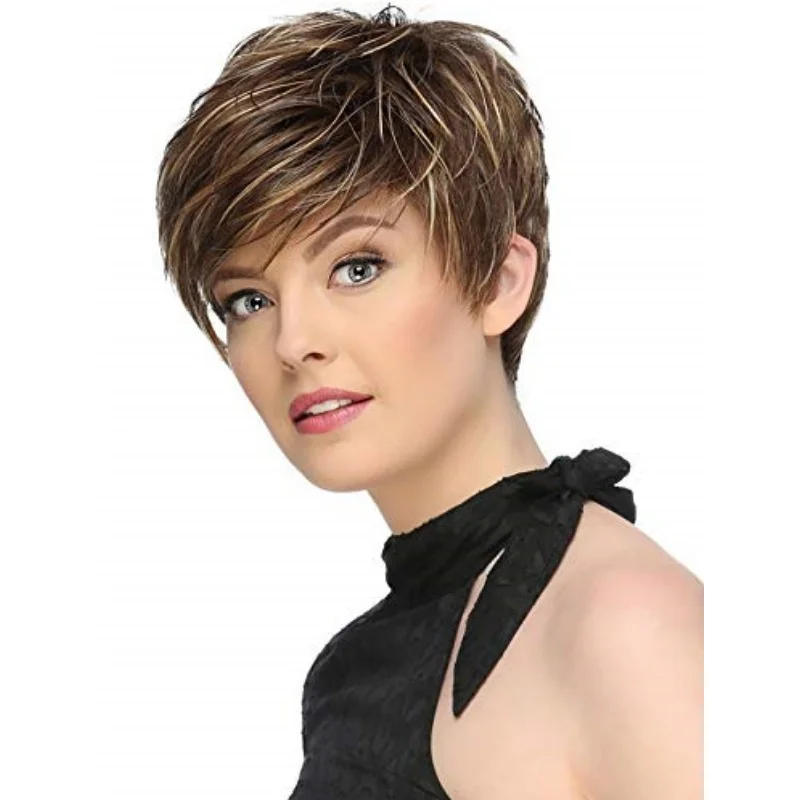 Short Bob Wig Short Mixed Brown Wig with Bangs Synthetic Wigs for Women Bob Hairstyle