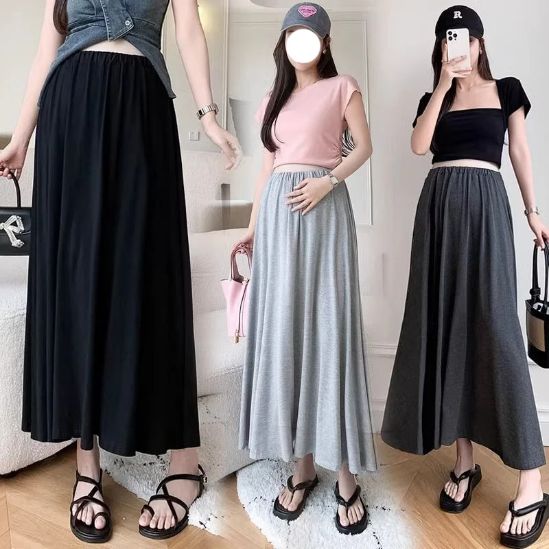 Summer Thin Modal Maternity Full Skirts Summer High Waist Long Loose Pregnant Woman Umbrella Skirt XL 2XL Pregnancy Clothing