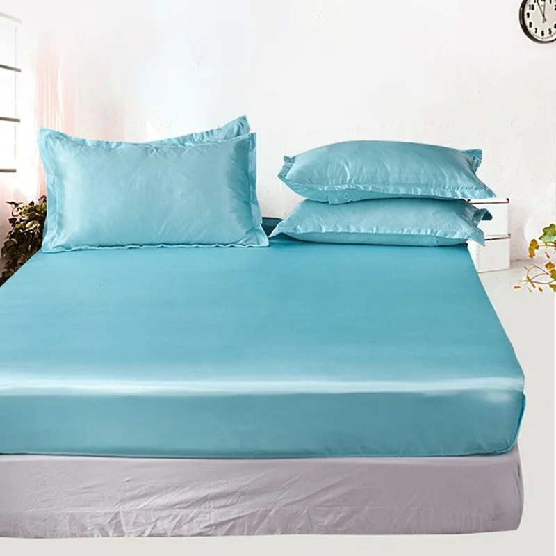 Description Picture 2 of itemWashable 1pc satin fitted sheet elastic mattress protector cover solid embroidery luxury bed sheet (Need order pillowcases)