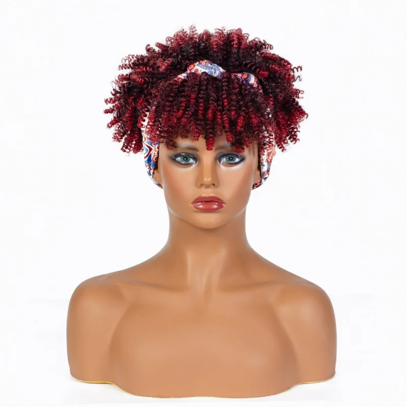 Afro Curly Headband Wig For Black Women Synthetic Natural Curly Wig Blonde With Bags Female Heat Resistant Hair