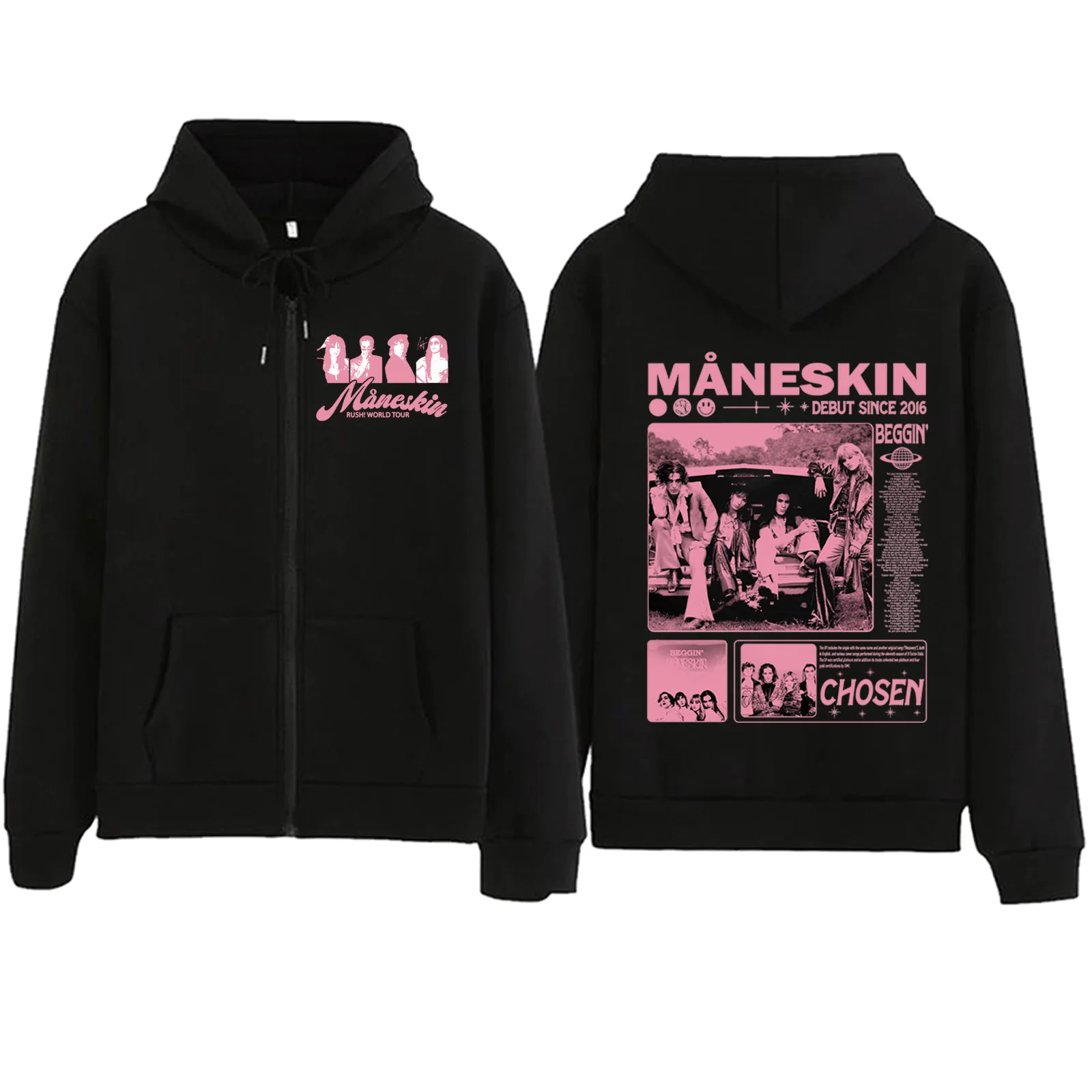 

Maneskin Rush World Tour Zipper Hoodie Harajuku Pullover Tops Popular Music Sweatshirt
