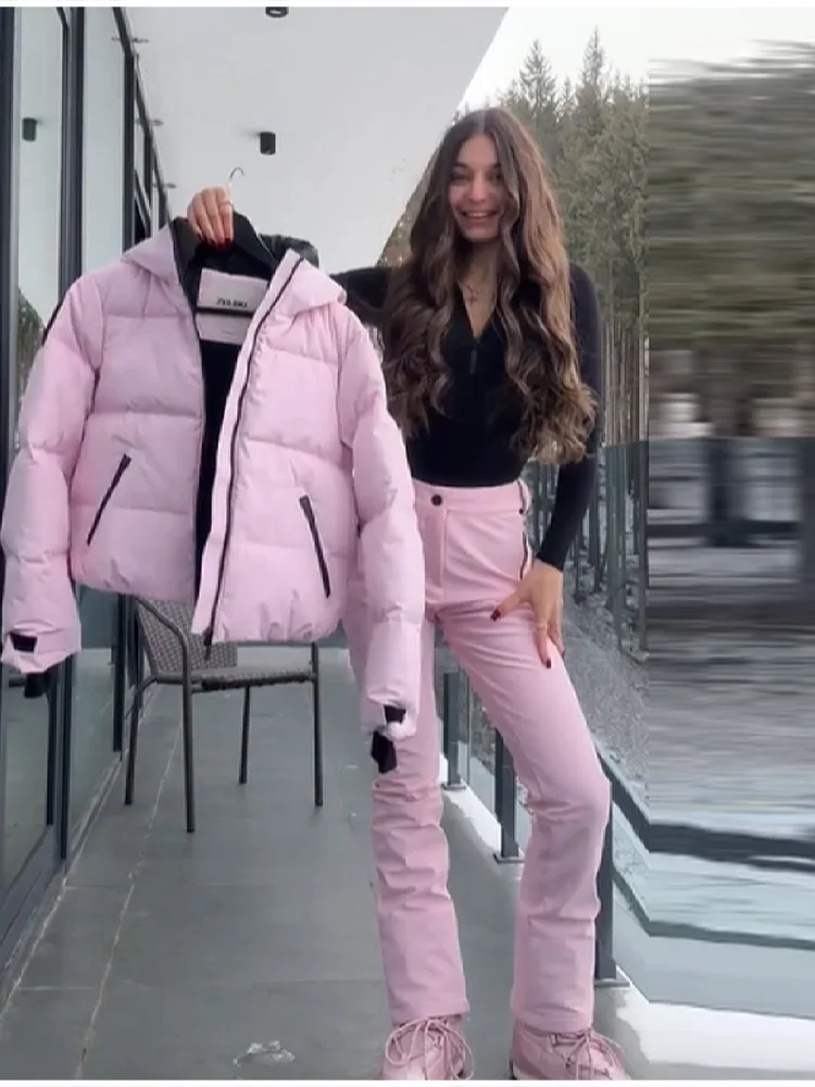 Winter Thicken Skiwear Sets Chic High Neck Hooded Zipper Coat Ski Pant Waterproof Tracksuit 2026 Lady Warm Outdoor Sportswear