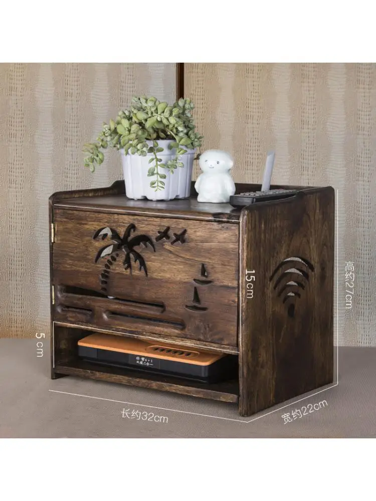 Eco-Friendly Solid Wood Board Wireless Wifi Router Storage box Bracket Cable Storage Rack Home Decor