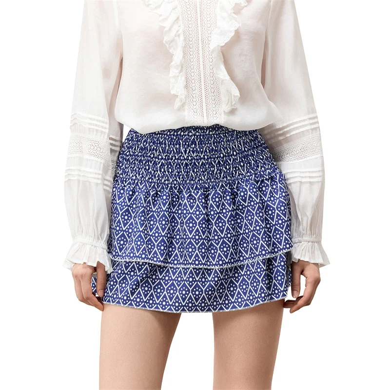 Minifalda de verano para mujer, con estampado floral, elástica, de cintura alta, con volantes escalonados, faldas cortas de corte A, faldas para salir, ropa de calle