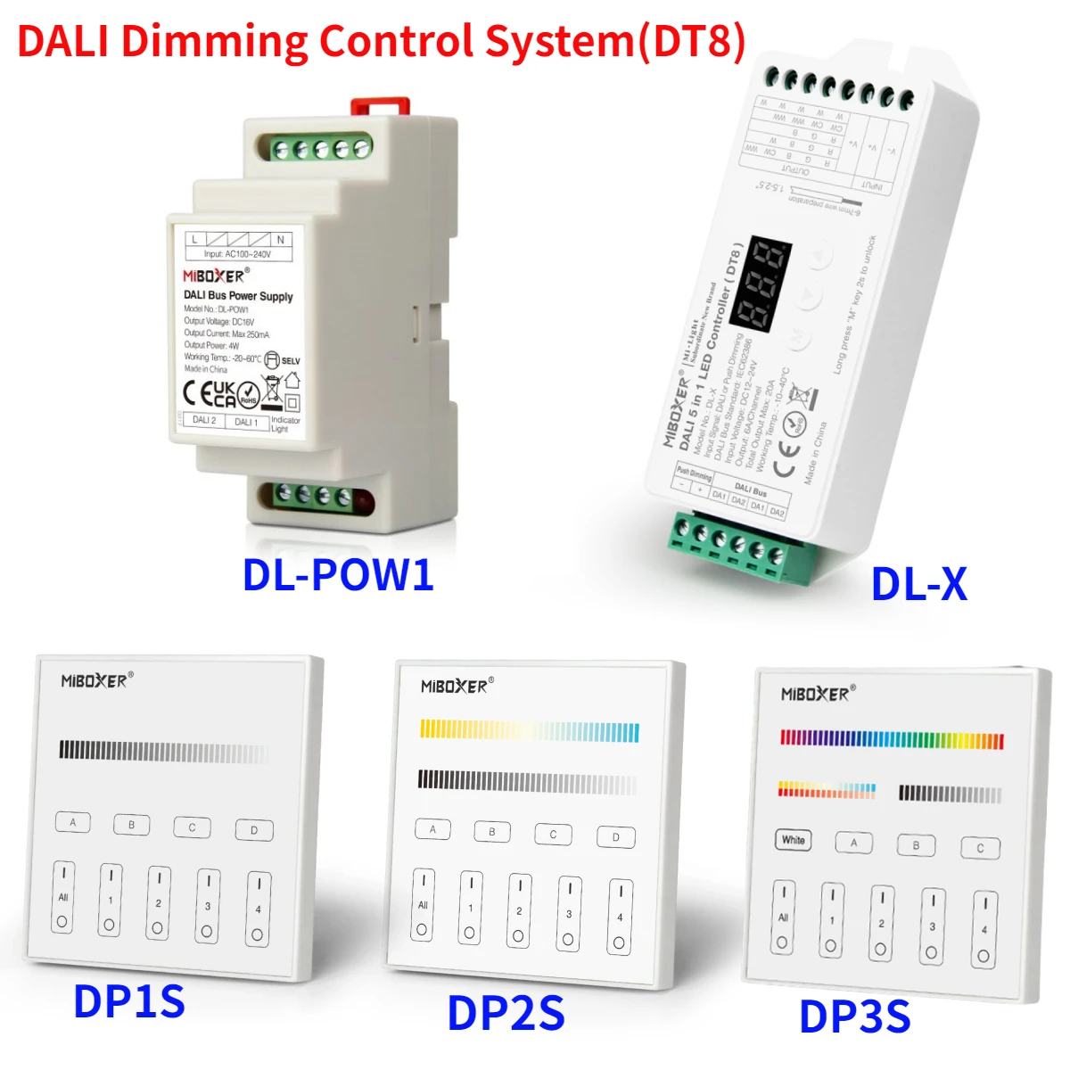 

Miboxer DALI 5 в 1 светодиодный контроллер DALI с регулировкой яркости (DT8) 86, сенсорная панель DALI, шина питания, DIN-рейка для фонарей