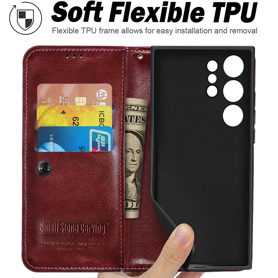 Luxury Leather & Silicone Flip Wallet Phone Case with Card Holder