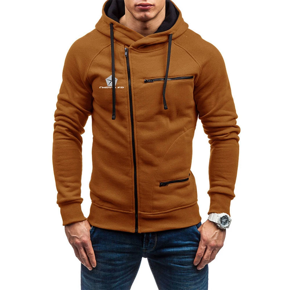 Chrysler 2023 Spring Autumn New Style men fleece zipper hoodie thickening solid color sweatshirt casual fashionable sportswear