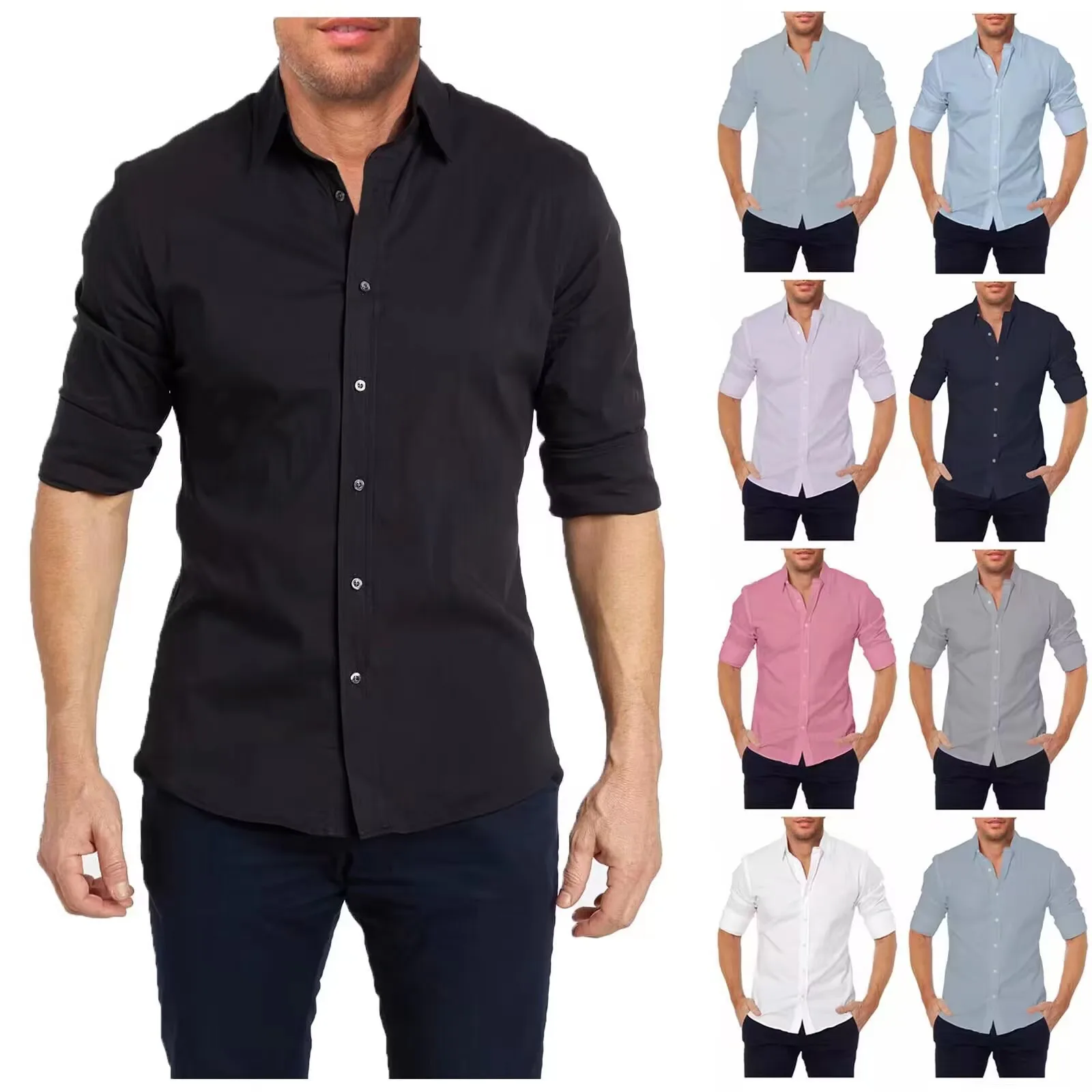 LongSleeveShirtMenSCasualBusinessDressShirtsZipUpTshirts