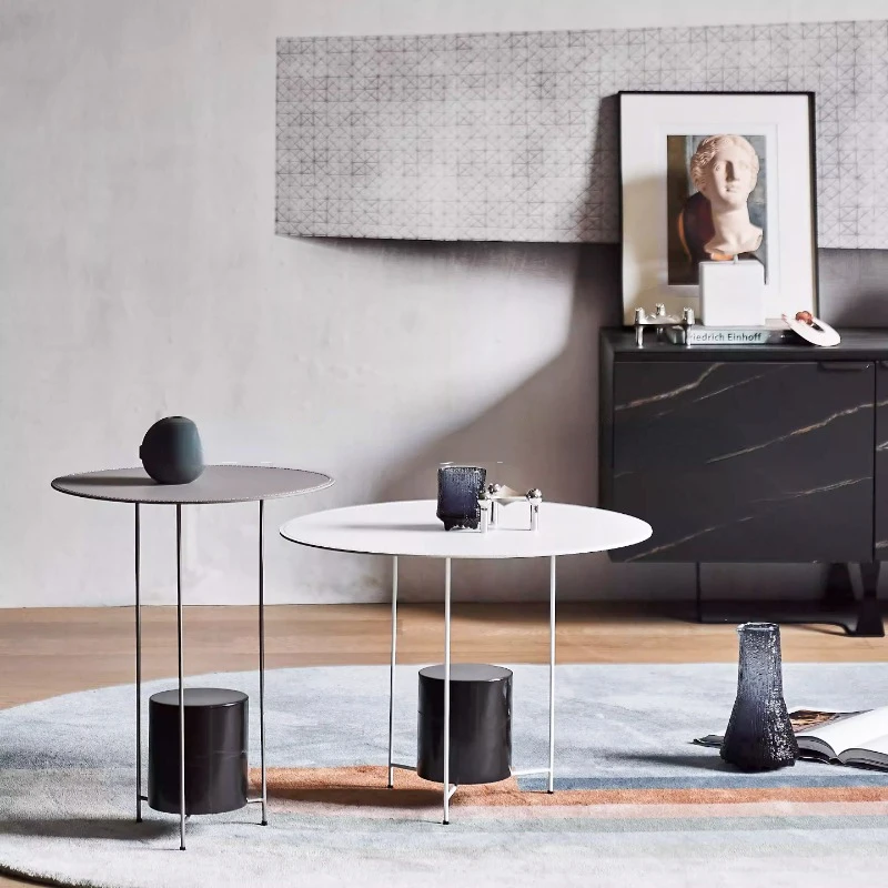 

Tea table combination/minimalist/round/saddle skin+natural marble/