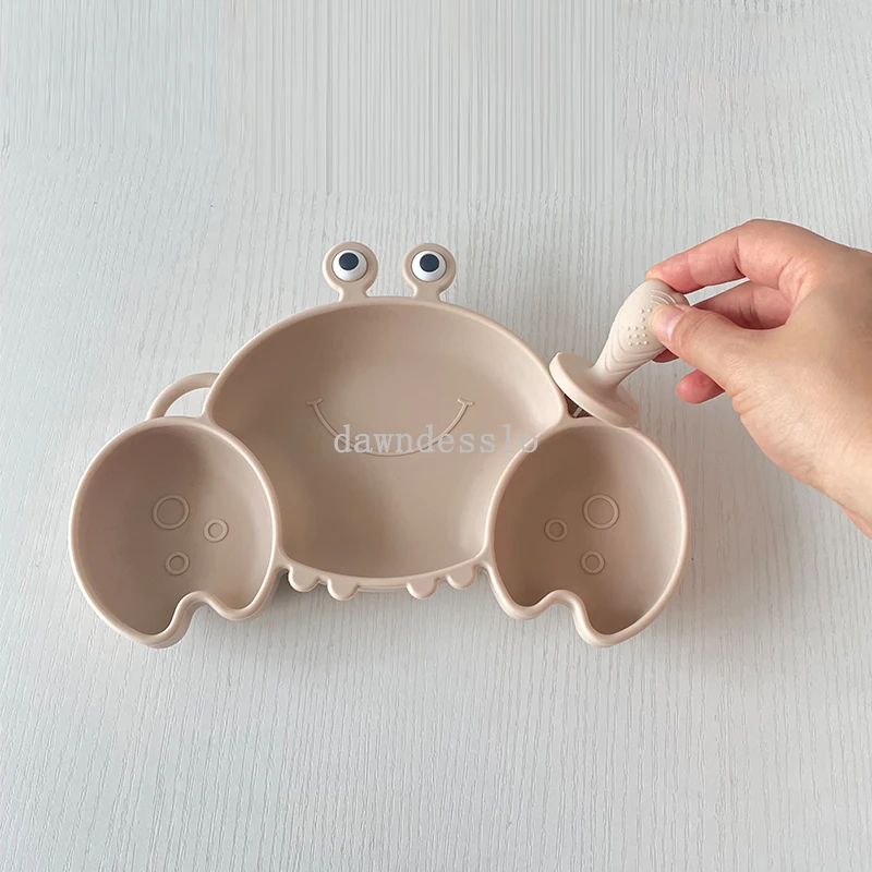 Baby safe silicone dining plate solid cute crab children dishes suction toddler training tableware kids feeding bowls silicone dining plate silicone feeding bowl baby food bowl