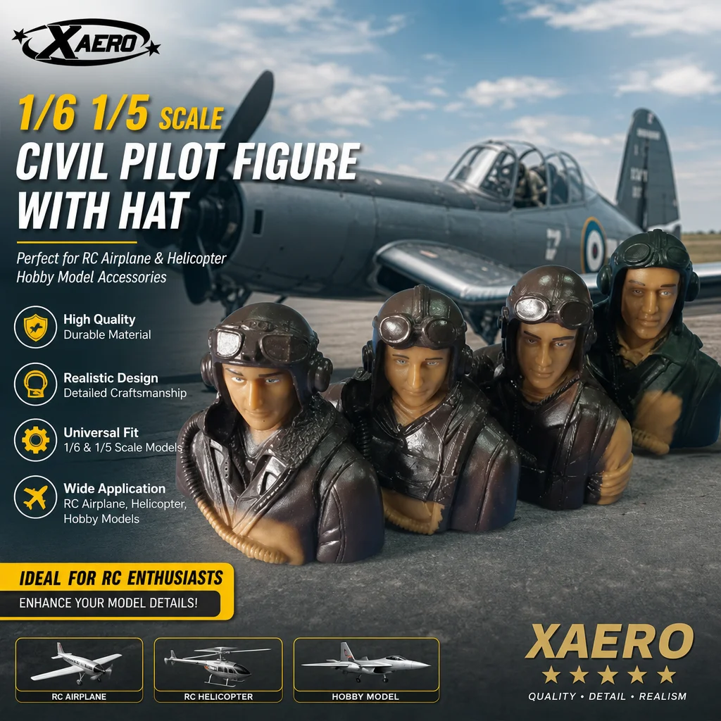XAERO 1/6 Zivilpilotenfigur im Maßstab 1:5 mit Hut, braun grün, für RC-Flugzeughubschrauber, Hobby-Modellspielzeugzubehör