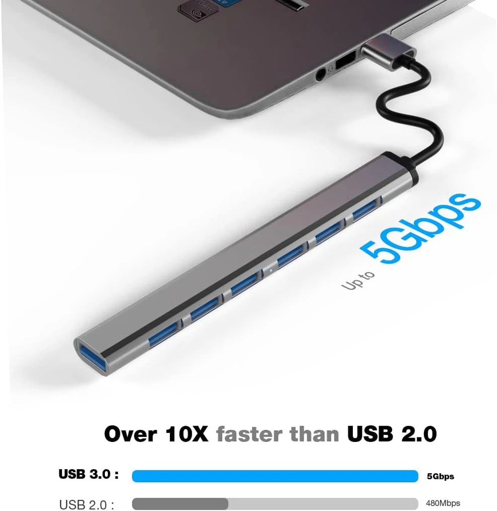 7 in 1 USB 허브 3.0 USB 2.0 멀티 USB 허브 분배기 전원 어댑터, PC 노트북 액세서리용 2.0 OTG USB, 7 포트 다중 확장기