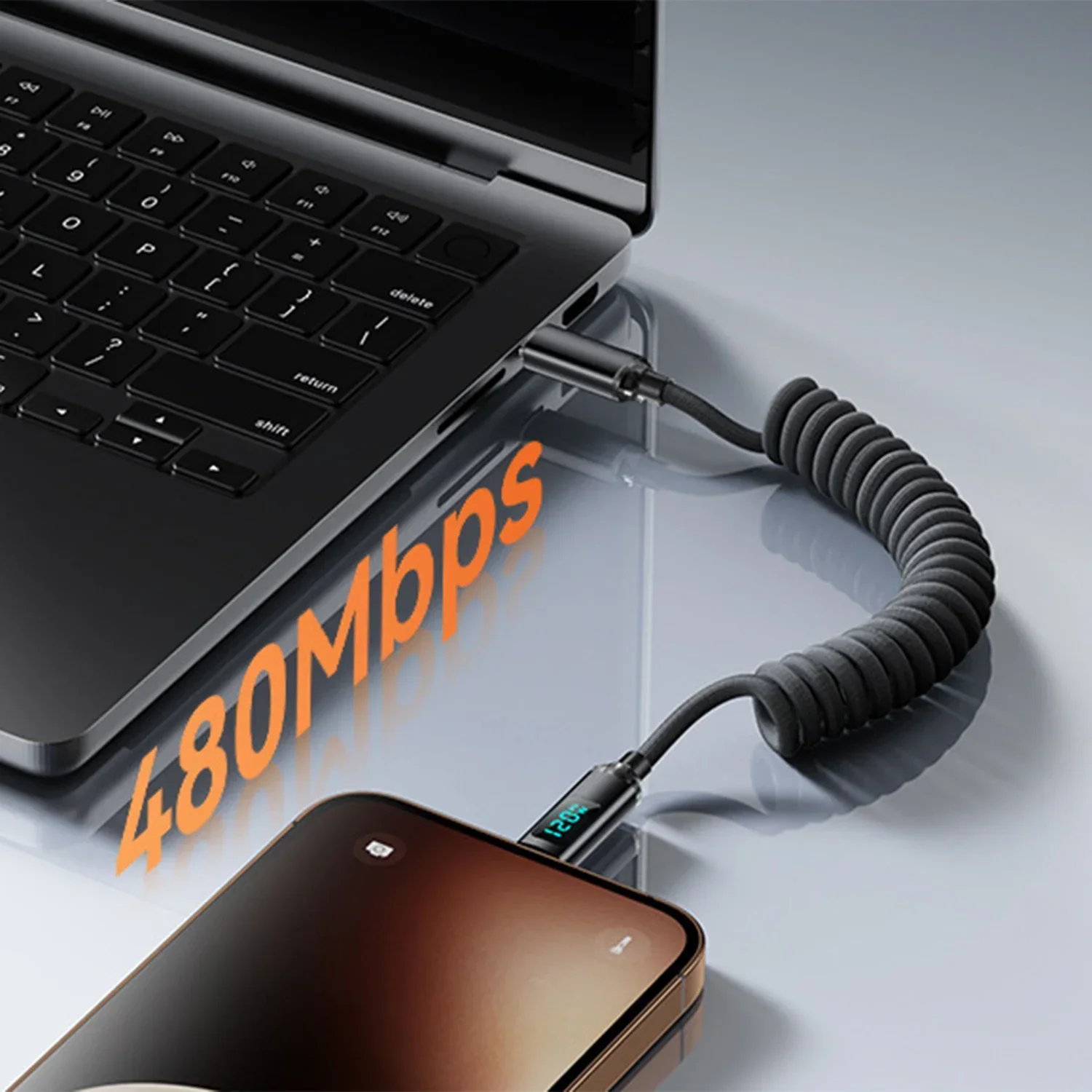 Enhanced Nylon Braided High-Speed USB-C Charging and Data Cable - Retractable Design, 120W 6A